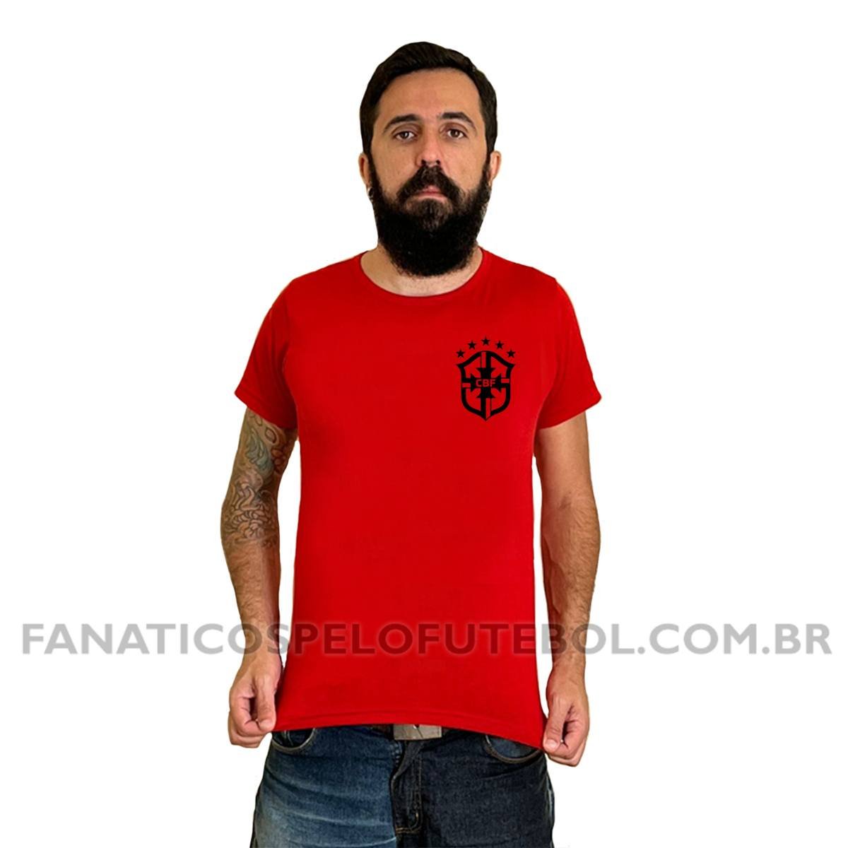 Camiseta Masculina Seleção do Brasil Escudo Clássico Futebol Casual - Imagem 3